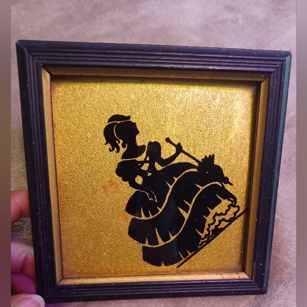 Vintage Silhouette Reverse Painting On Gold Foil-5"x5" Framed (Smith Frederick)